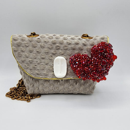 Beige & Red Heart Handbag - NOHBI