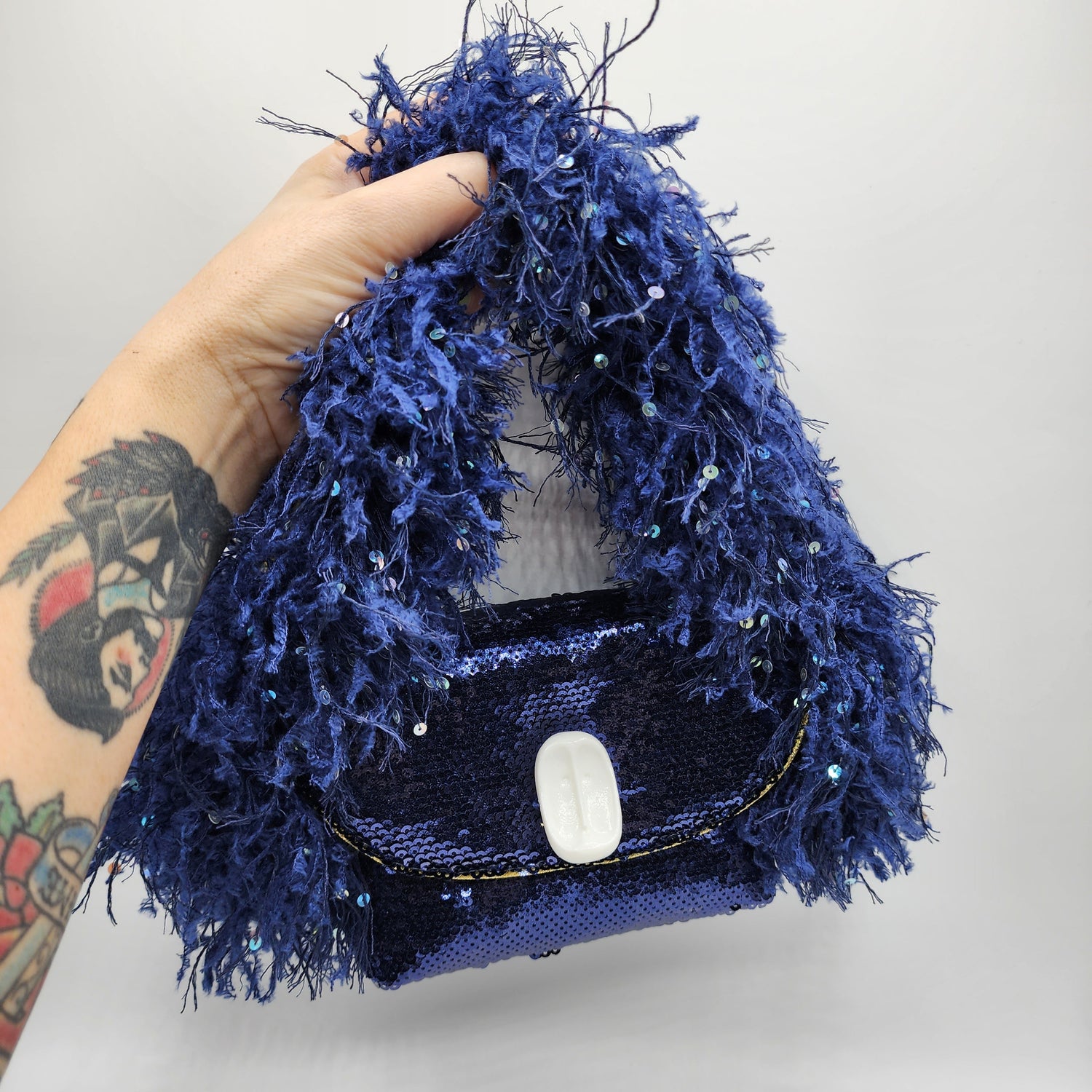 Dark Blue Fluffy Handbag - NOHBI