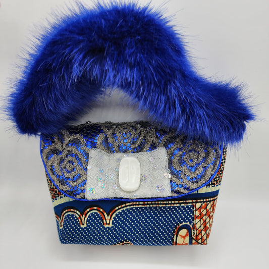 Fluffy Blue & Grey Handbag - NOHBI
