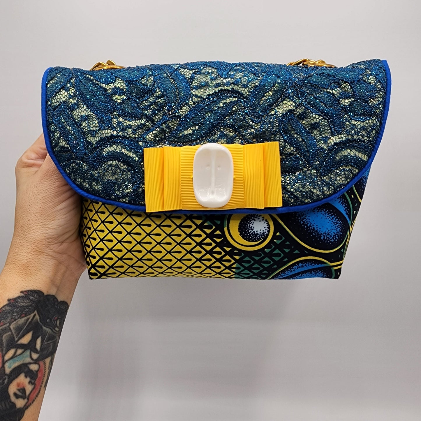 Shiny Blue & Yellow Shoulder Bag - NOHBI