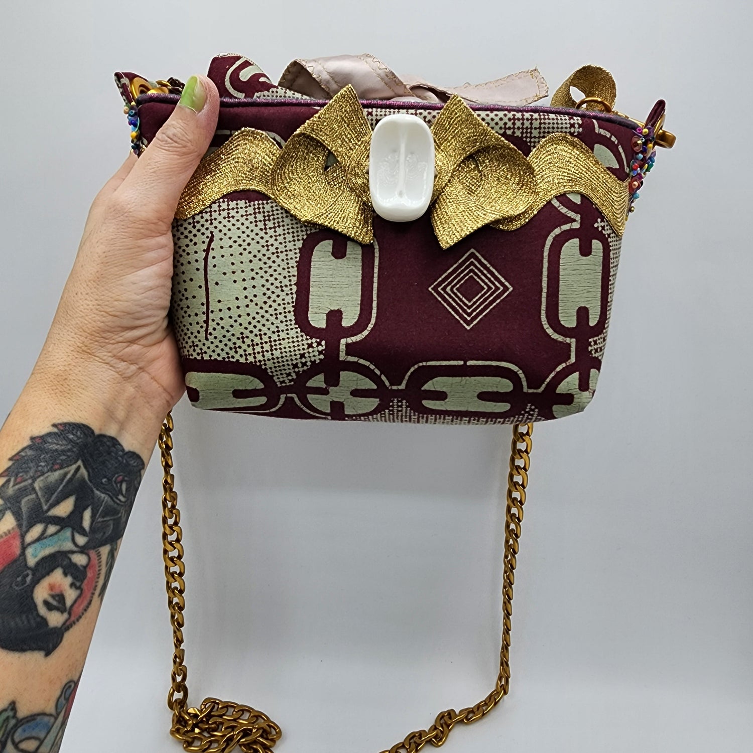 Burgundy & Grey Shoulder Bag - NOHBI