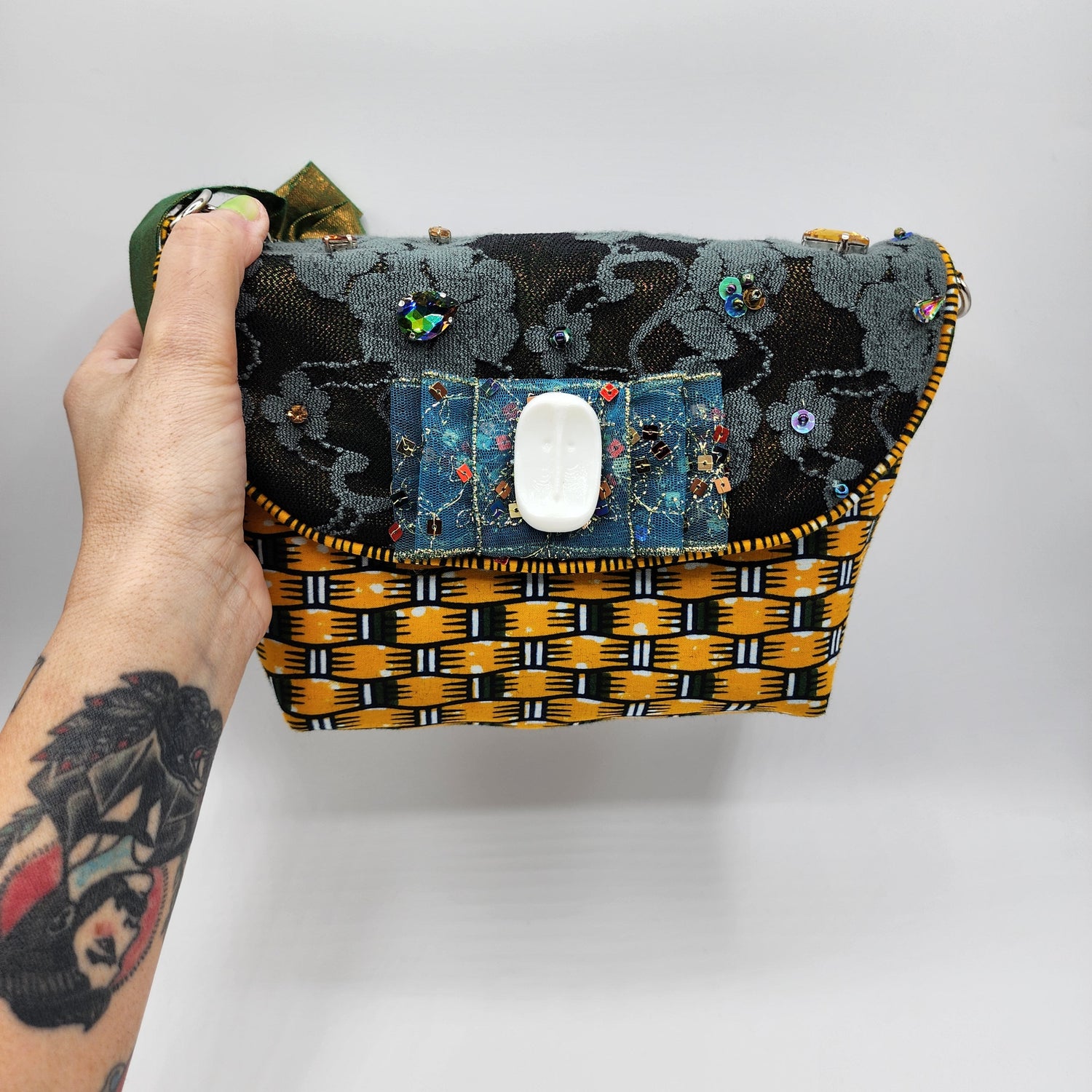 Dark Green & Yellow Handbag - NOHBI