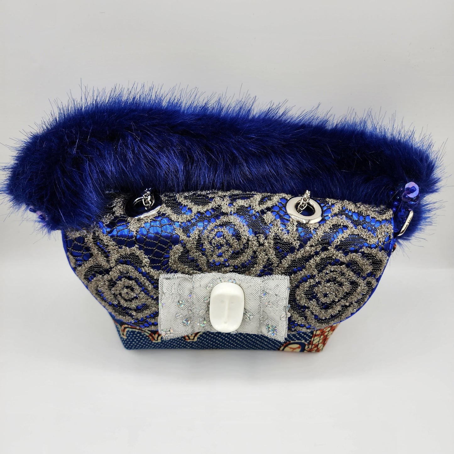 Fluffy Blue & Grey Handbag - NOHBI