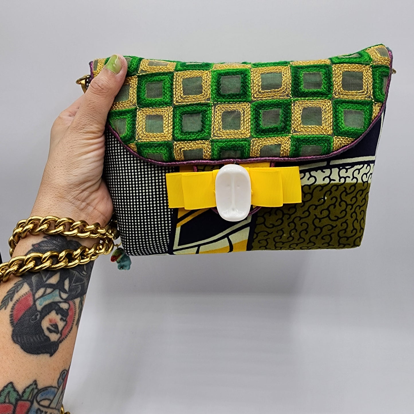 Shiny Green & Yellow Shoulder Bag - NOHBI