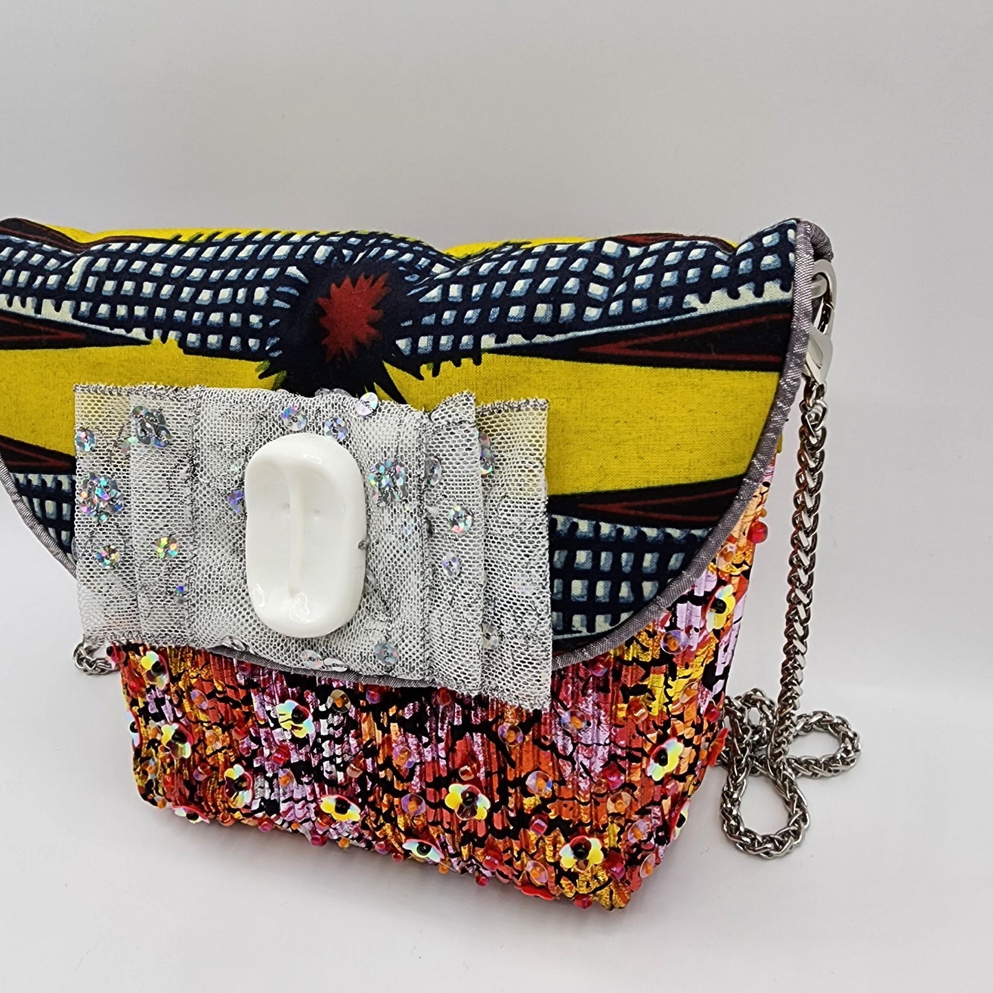 Shiny Orange & Dark Blue Handbag - NOHBI