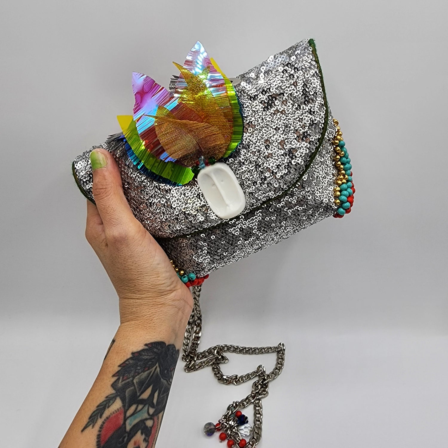 Shiny Silver & Rainbow Handbag - NOHBI